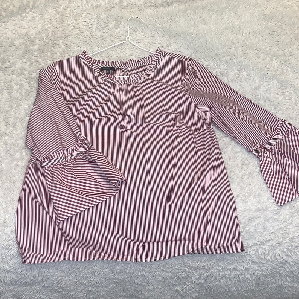 Talbots burgundy maroon and White Striped Blouse with Bell Sleeves size medium